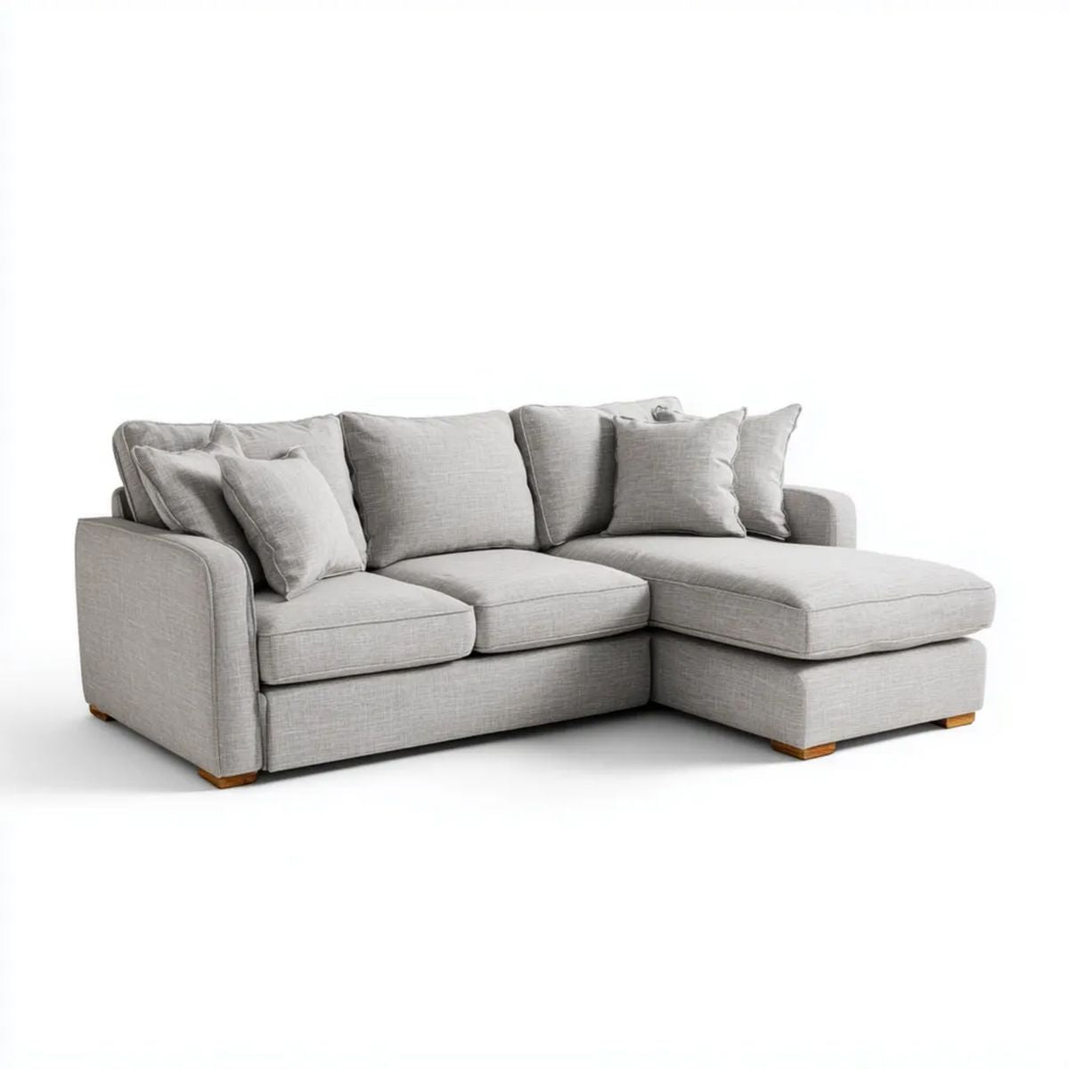 Jasnoszara sofa narożna z prawym szezlongiem z poliestru 240 × 160 × 85 cm