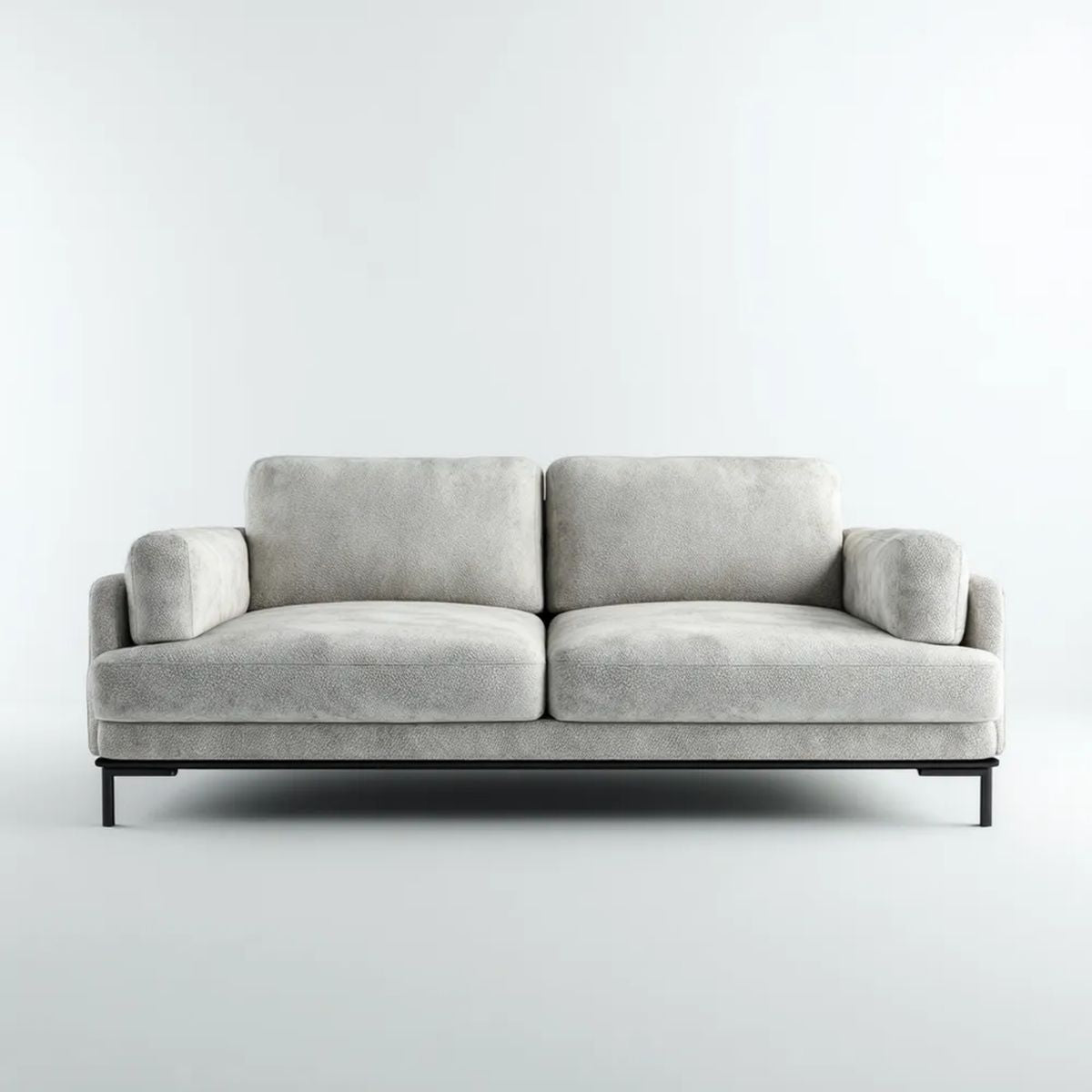 Sofa 2-osobowa jasnoszara z tapicerką poliestrową na stalowych nogach, 180 × 88 × 82 cm