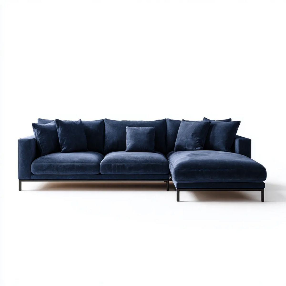 Granatowa sofa narożna z prawostronnym szezlongiem z aksamitu 280 x 160 x 85 cm