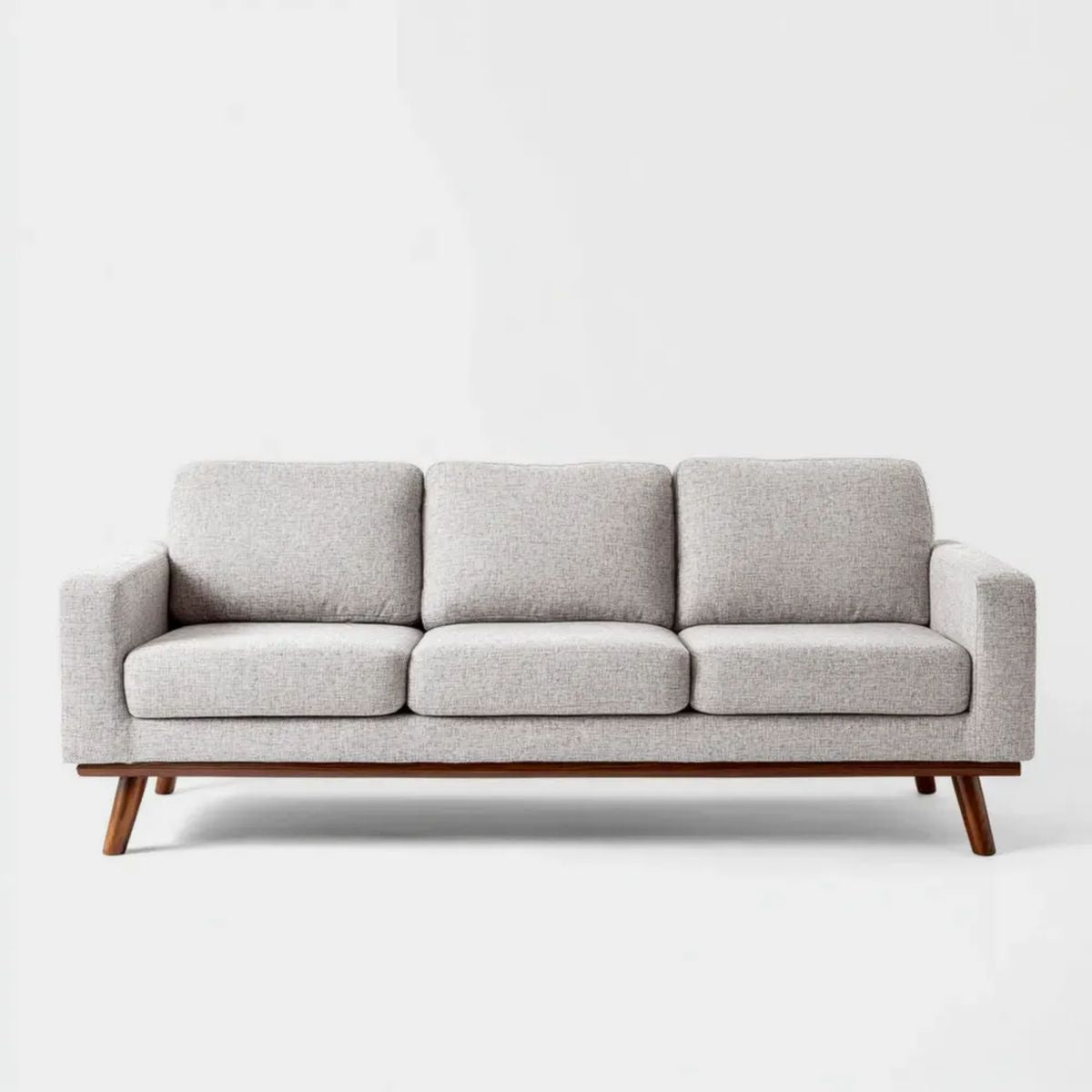 Sofa trzyosobowa z drewnianymi nogami, jasnoszara/brązowa, 210 x 85 x 82 cm