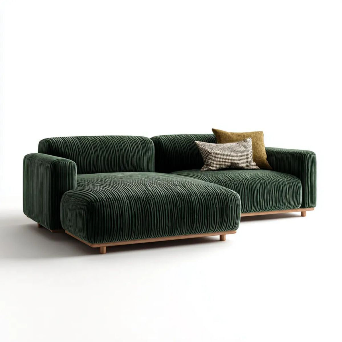 Zielona sofa narożna w kształcie L z lewostronnym szezlongiem, welur sztruksowy poliestrowy, 260 × 165 × 78 cm