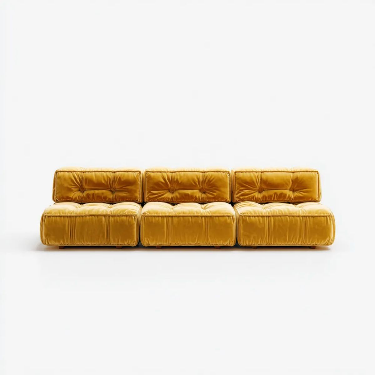 3-osobowa sofa modułowa z aksamitu poliestrowego, musztardowa, 240 × 90 × 75 cm