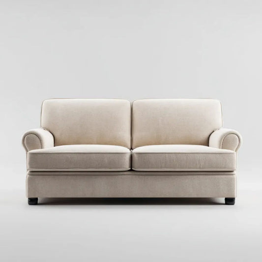 Beżowa sofa dwuosobowa z tapicerką poliestrową 160 × 88 × 86 cm