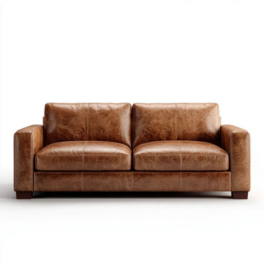 Dwuosobowa sofa brązowa z tapicerką ze skóry syntetycznej PU, 170 × 88 × 86 cm