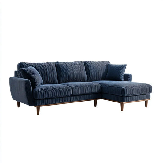 Granatowa 3-osobowa sofa narożna w kształcie L z poliestru sztruksowego, 250 × 160 × 85 cm
