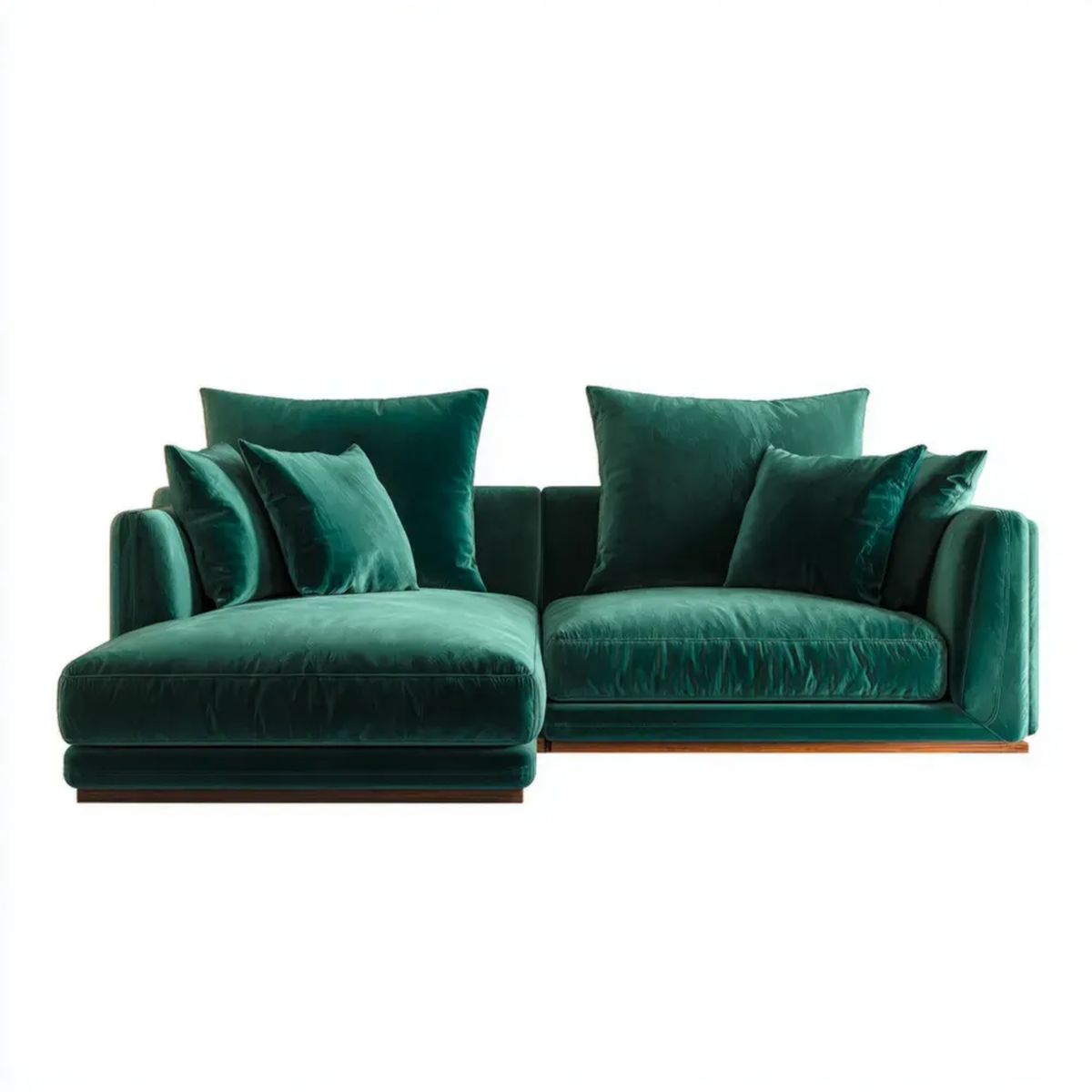Modułowa sofa narożna z lewym szezlongiem z aksamitu, ciemnozielona/brązowa, 260 × 160 × 85 cm
