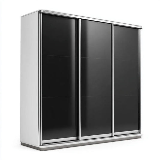 Trzydrzwiowa szafa przesuwna z płyt laminowanych czarno-biała 180 × 60 × 200 cm