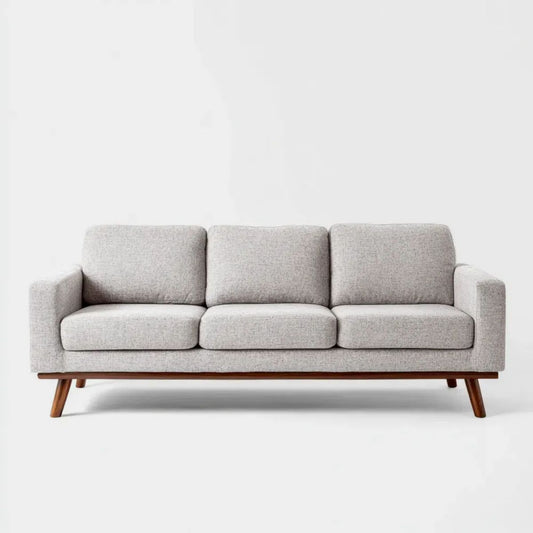 Sofa trzyosobowa z drewnianymi nogami, jasnoszara/brązowa, 210 x 85 x 82 cm