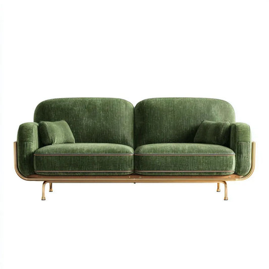 Dwuosobowa sofa zielona z poliestrową tapicerką sztruksową i stalową podstawą, 170 x 85 x 78 cm