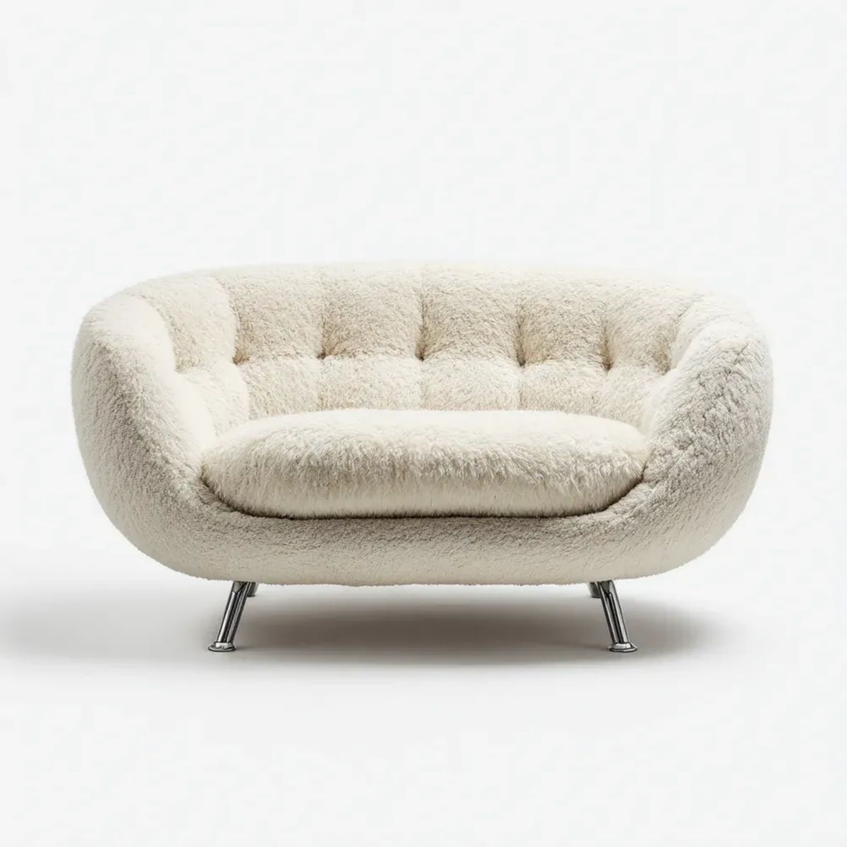 Dwuosobowa sofa z tkaniny boucle ecru 160 x 85 x 75 cm, owalna