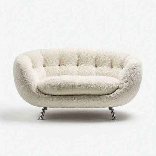 Dwuosobowa sofa z tkaniny boucle ecru 160 x 85 x 75 cm, owalna