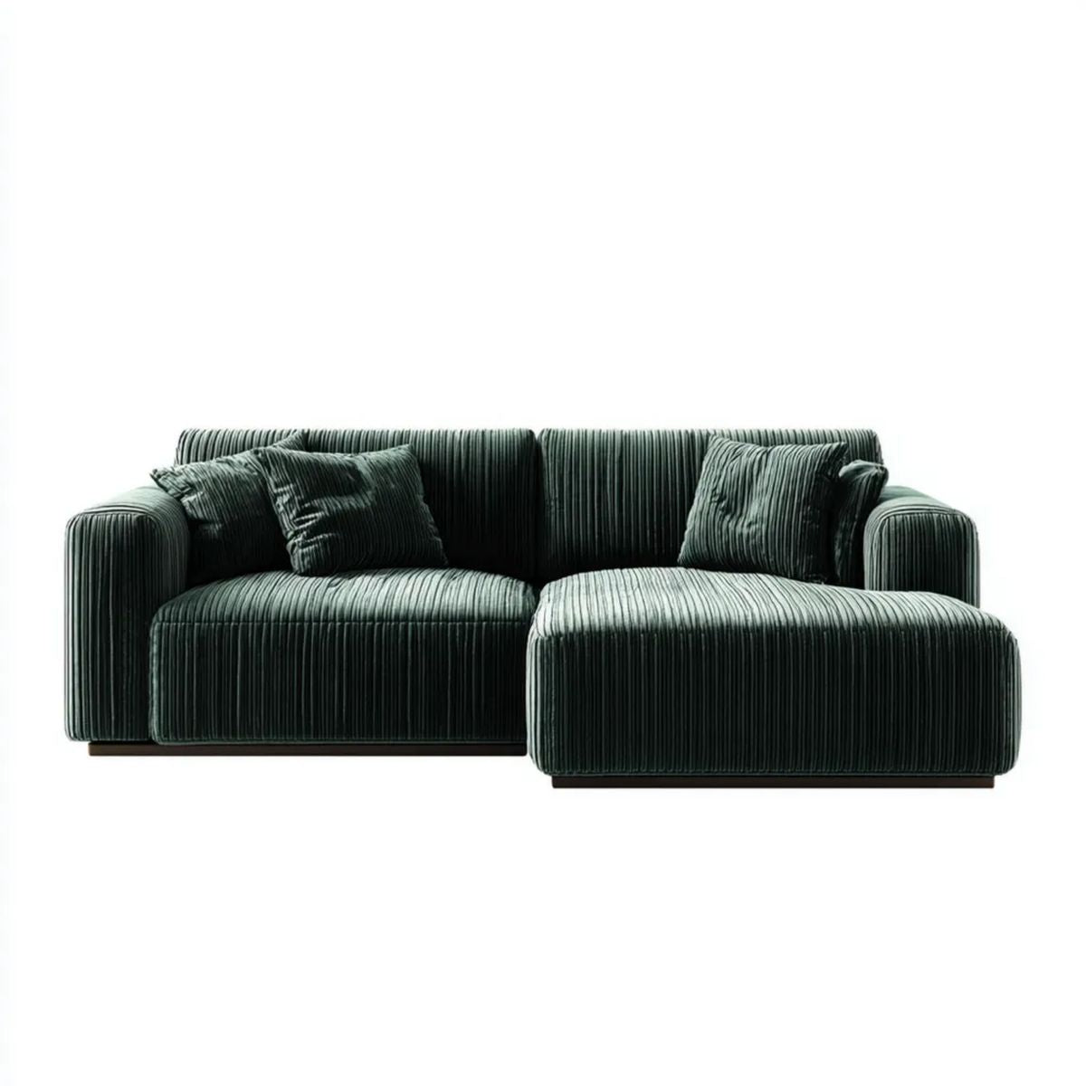 Zielona sofa narożna z szezlongiem po prawej stronie, poliestrowa, 260 x 160 x 82 cm