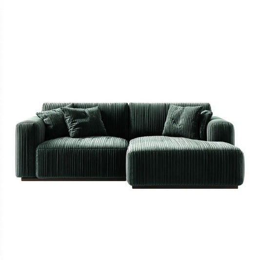 Zielona sofa narożna z szezlongiem po prawej stronie, poliestrowa, 260 x 160 x 82 cm