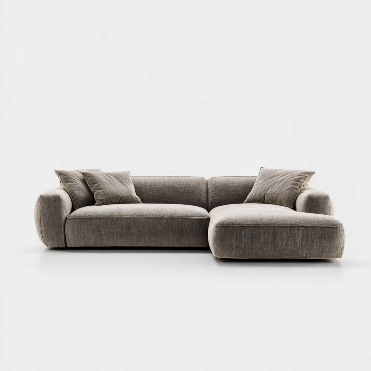 Prawostronna sofa narożna z szezlongiem, tapicerowana tkaniną, szarobrązowa, 280 × 160 × 82 cm