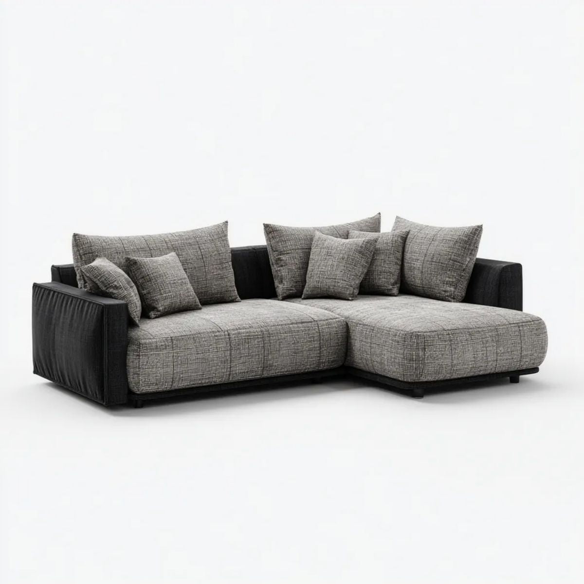 Szaro-czarna sofa narożna L z prawostronnym szezlongiem, tapicerka poliestrowa, 280 × 170 × 85 cm