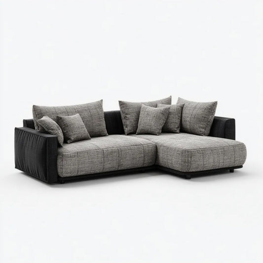 Szaro-czarna sofa narożna L z prawostronnym szezlongiem, tapicerka poliestrowa, 280 × 170 × 85 cm