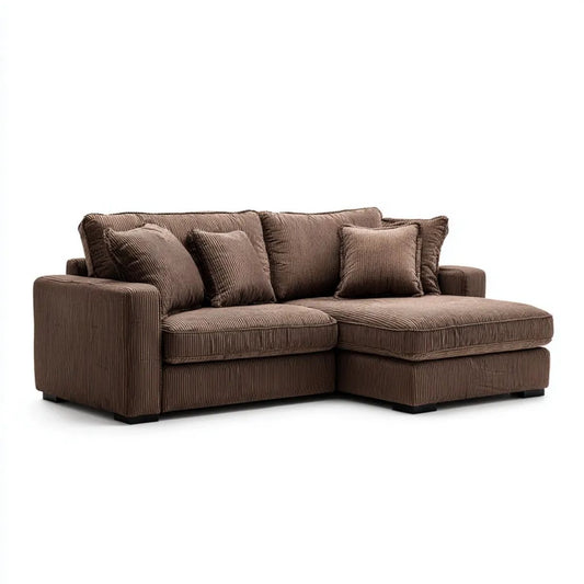 Brązowa sofa narożna 2-osobowa w kształcie L z tapicerką poliestrową, 250 x 160 x 85 cm