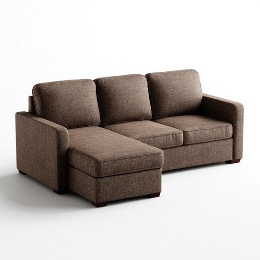 Brązowa sofa narożna z lewostronnym szezlongiem, tapicerowana tkaniną, 230 × 150 × 85 cm