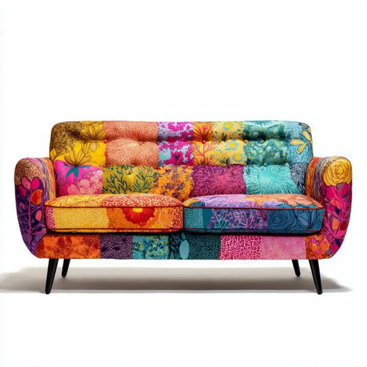 Dwuosobowa sofa wielokolorowa z tapicerką poliestrową 150 x 85 x 90 cm