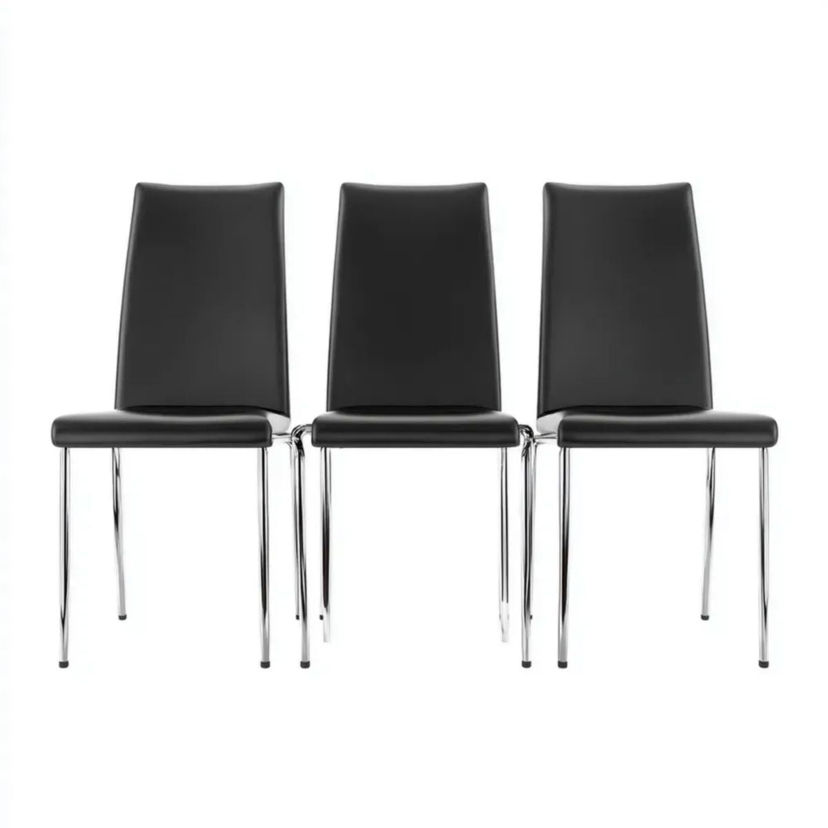 Zestaw 3 krzeseł do jadalni z PVC na chromowanych stalowych nogach, czarny/srebrny, 42 x 52 x 98 cm