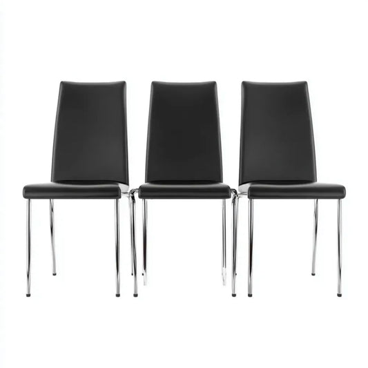 Zestaw 3 krzeseł do jadalni z PVC na chromowanych stalowych nogach, czarny/srebrny, 42 x 52 x 98 cm